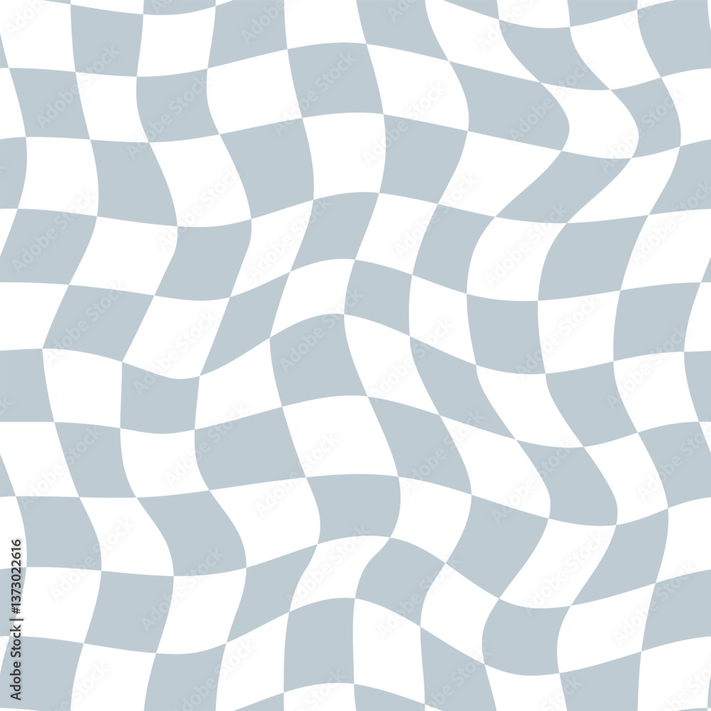 Poster blue curved checkered seamless pattern in retro style. abstract distorted grid background. ideal for