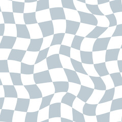 Obraz premium Blue Curved checkered seamless pattern in retro style. Abstract distorted grid background. Ideal for wallpaper, wrapping paper, scrapbooking, vintage creative project, textile, poster, invitation