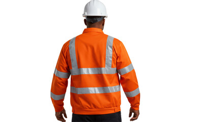 Isolated Back View of Construction Worker in Orange Jacket