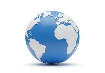 Blue Earth Globe on White Background Shows World Continents Detail
