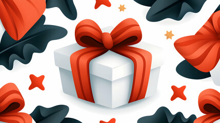 White Gift Box with Red Ribbon and Bow Seamless Pattern