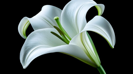 White Lily Flower Close Up Black Background