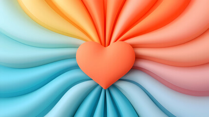 Abstract Colorful Heart Background with Pastel Rainbow Waves