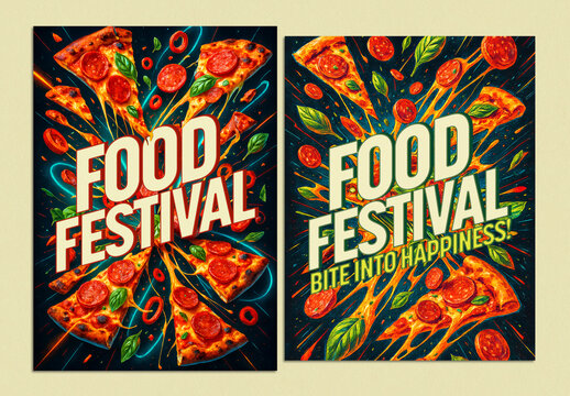 Food Festival Flyer Layout Set Pizza Edition
