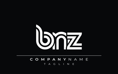 BNZ Creative Unique Modern Letter Logo Design. Stylized logo featuring a unique letter design, presenting abstract minimalist aesthetics and modern appeal