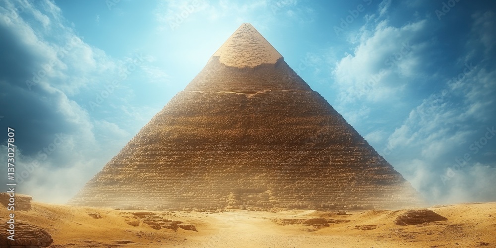 Poster majestic pyramid under sunlight: captivating view of an ancient pyramid set against a backdrop of an