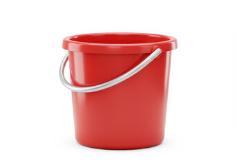 Isolated Red Plastic Bucket with Handle on White Background Studio Shot