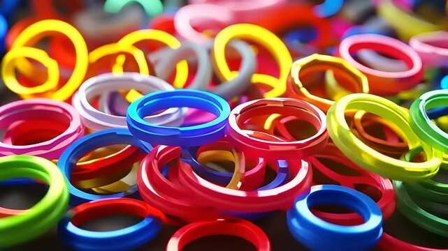Colorful assortment of rubber bands in various sizes and hues, creating a vibrant background texture