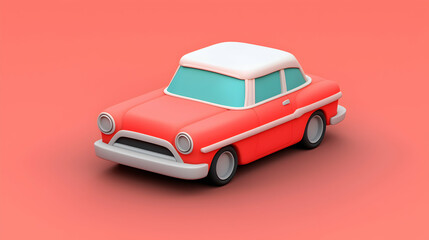 Red and White Low Poly Vintage Car 3D Render