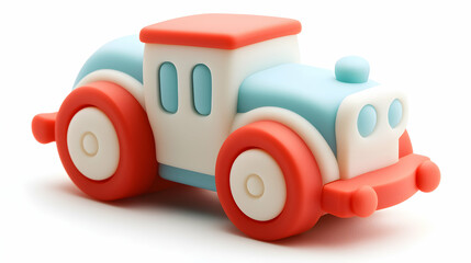 Red Blue and White Toy Car on White Background