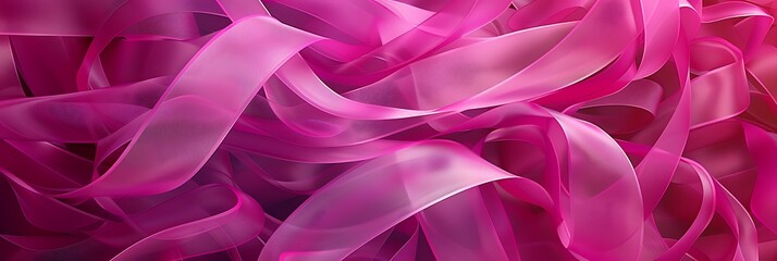 Abstract background texture of swirling, translucent pink and magenta ribbons. Soft, flowing fabric creating delicate curves and folds, sheer textile concept.
