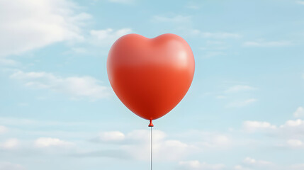 Red Heart Shaped Balloon Floating in a Blue Sky