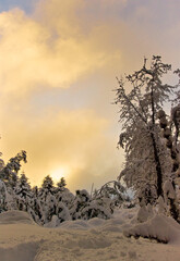 Snow landscape photography of the Llaima volcano in Chile