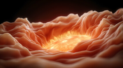 Glowing Orange Sun Within Abstract Cellular Texture