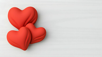 Fototapeta premium Three Red Hearts on White Wooden Background