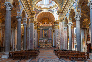 Museum and church of the Chiesa dei Girolamini in the Centro Storico, the historical centre of Naples. The church has one of the most magnificent church interiors in town