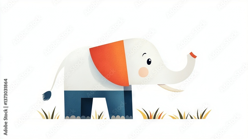 Poster an elephant is standing in the grass with its trunk raised high