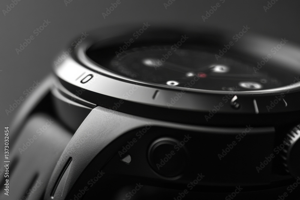 Fototapete close-up view of a sleek modern smartwatch featuring a clean monochrome watch face with smooth depth