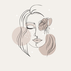 Abstract minimalistic linear sketch. Woman's face. Vector hand drawn illustration