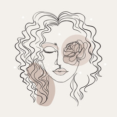 Abstract minimalistic linear sketch. Woman's face. Vector hand drawn illustration