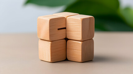 Obraz premium Wooden Cube Puzzle on Beige Surface