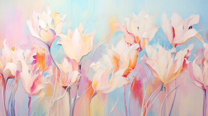 Pastel flowers bloom in an abstract representation of springtime beauty and joy
