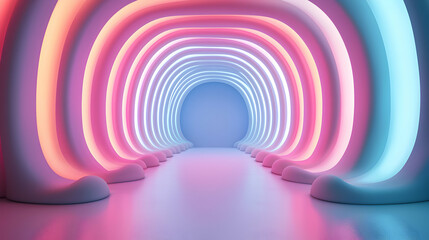 Naklejka premium Abstract Neon Tunnel with Pink and Blue Glowing Lights
