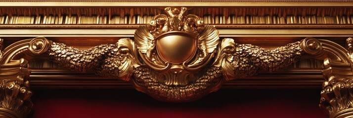Ornate gold frame with red background featuring decorative carvings and
