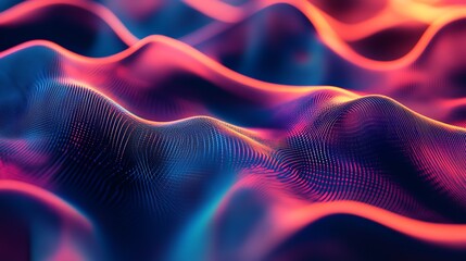 Naklejka premium Vibrant, undulating waves of color and light flow across a textured, digital landscape.