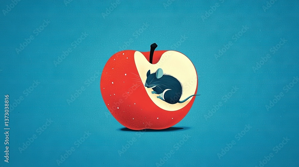 Poster an apple with a cat inside of it