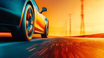 fast sports car speeding on highway during roadtrip