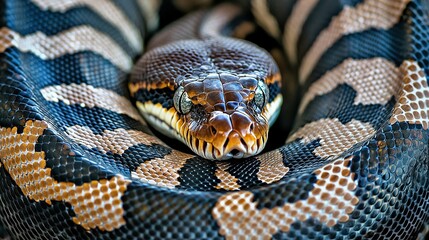 Fototapeta premium Snake coiled around itself, with head as focal point