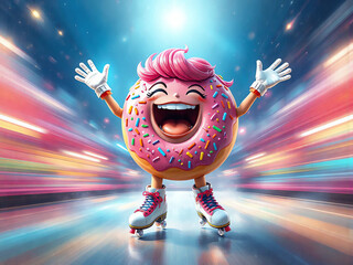 Donut auf Rollschuhen im Lichtrausch