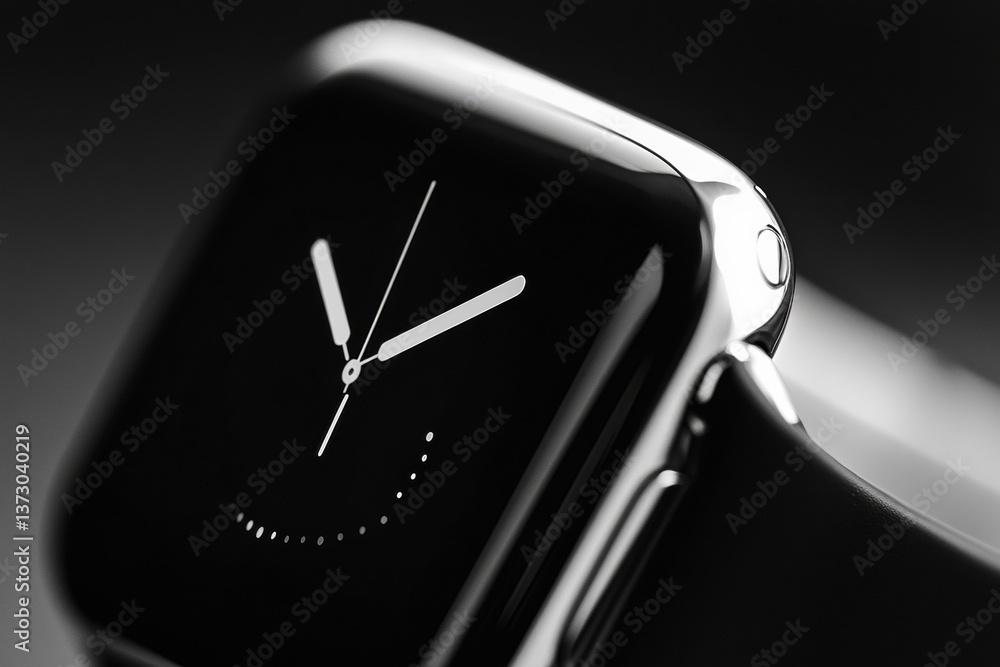 Aufkleber close-up view showcases modern smartwatch design with monochrome watch face and sleek composition
