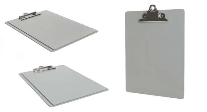 Various views of an isolated blank clipboard presentation for design usage