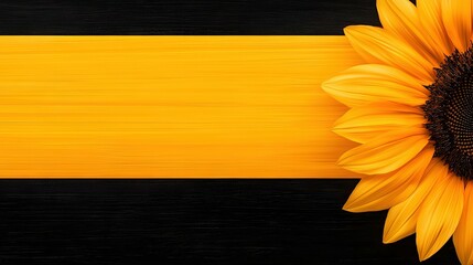 Obraz premium A yellow sunflower against a black and yellow backdrop with a central stripe of yellow in the foreground