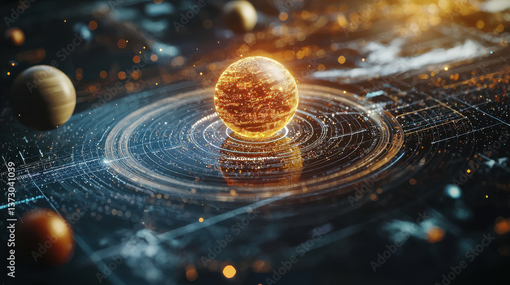 Poster interactive augmented reality solar system model with rotating planets in stunning detail