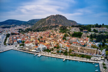 Aerial view of Nafplion town in the Peloponnese, Greece