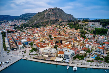Aerial view of Nafplion town in the Peloponnese, Greece