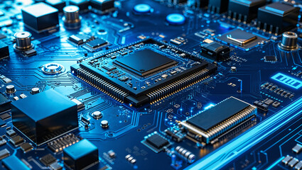 Cpu performing complex calculations on futuristic circuit board