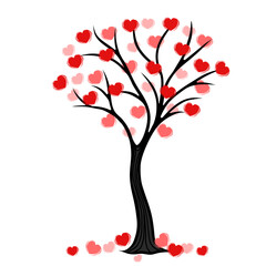 Tree with hearts instead of leaves vector illustration romantic nature symbol love growth decorative design black outline silhouette isolated graphic element concept abstract floral organic beauty