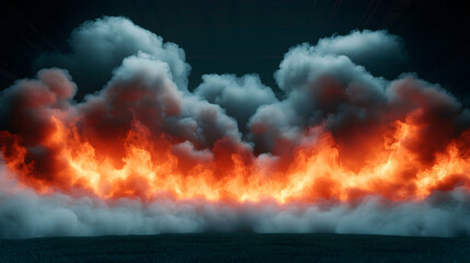 Fiery Inferno: Wall of Intense Orange and Red Flames with Gray Smoke