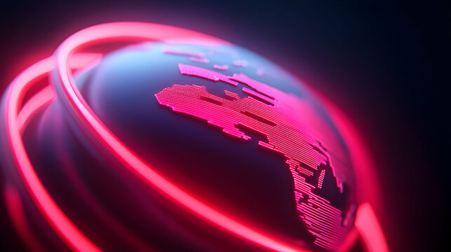 Glowing Pink Neon Globe Digital World Technology
