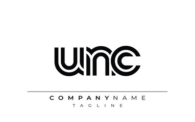 UNC Creative Unique Modern Letter Logo Design. Stylized logo featuring a unique letter design, presenting abstract minimalist aesthetics and modern appeal