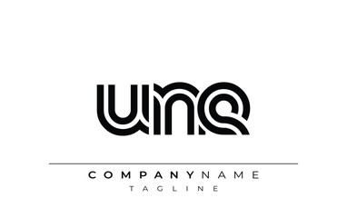 UNE Creative Unique Modern Letter Logo Design. Stylized logo featuring a unique letter design, presenting abstract minimalist aesthetics and modern appeal