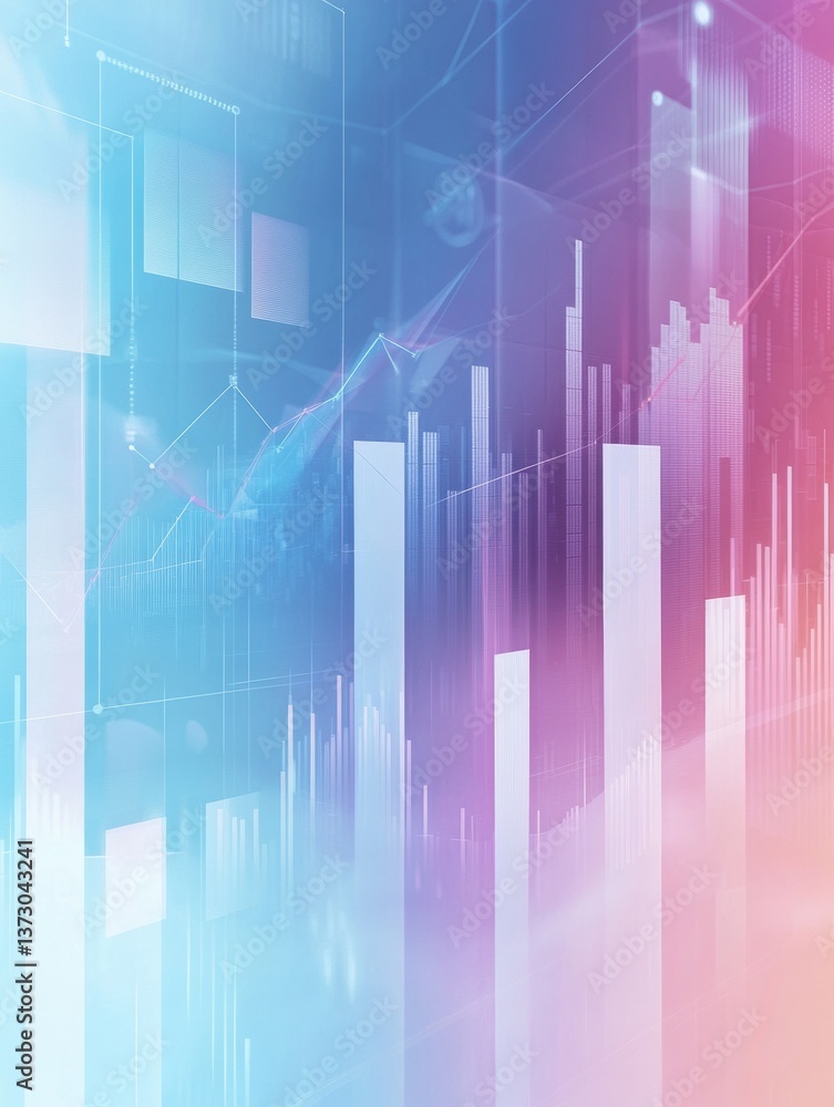 Aufkleber Business growth illustrated through dynamic bar charts and financial graphs with a modern gradient background showcasing e-commerce success