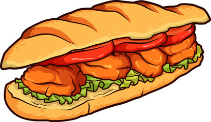 Der Po’ Boy ist ein traditionelles Sandwich aus Louisiana mit knusprigen Meeresfrüchten, Tomaten und Salat im Baguette.
