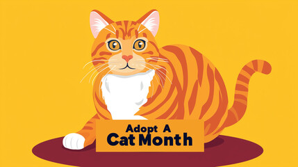 Fototapeta premium simple playful illustration, appeling design and colors, cute cat, text 