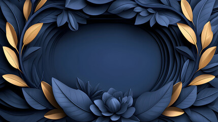Navy Blue and Gold Floral Wreath Frame Design