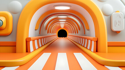 Orange and White Archway Tunnel 3D Render